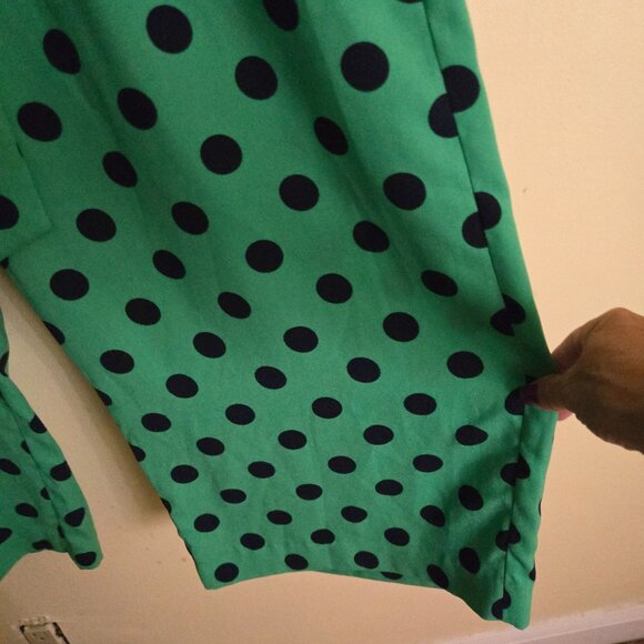 Halogen Wide Leg Green Black Polka Dot Paperbag Pants Size L - Picture 5 of 7